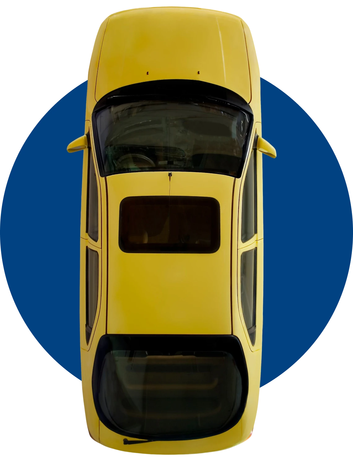 Yellow car on blue background