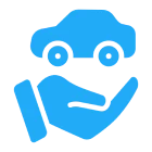 Blue car in hand icon
